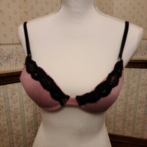 CANDIES PINK METALLIC SHIMMER BRA WITH BLACK LACE TRIM 34 B-GLAM-FLIRTY